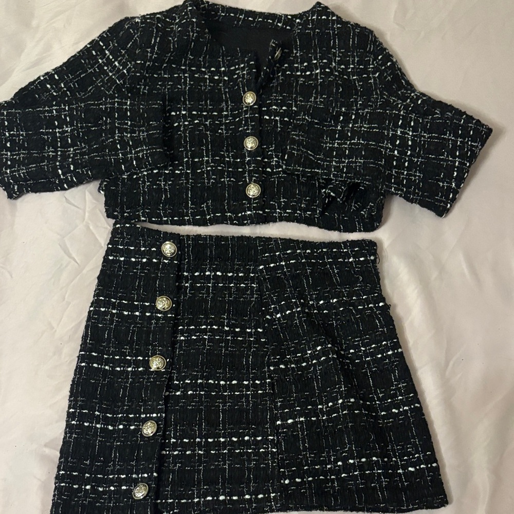 SHEIN Black and White Tweed Skirt Set